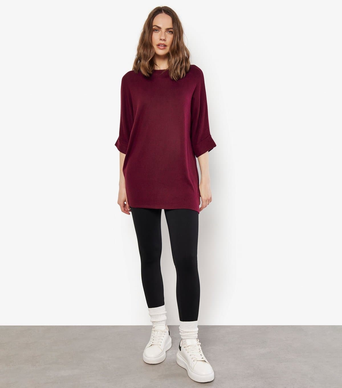 Apricot Apricot Dark Burgundy Batwing Sleeve Top