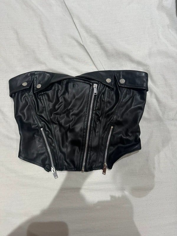 Bershka Black Leather Crop Top