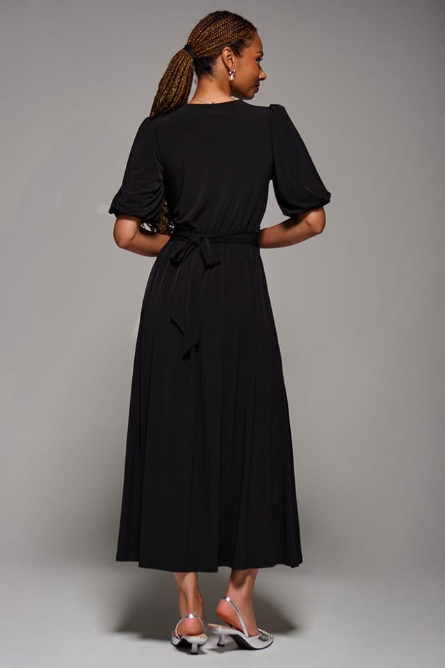 Jolie Moi Jolie Moi Women's Puff Sleeve Jersey Maxi Dress in Black - 2