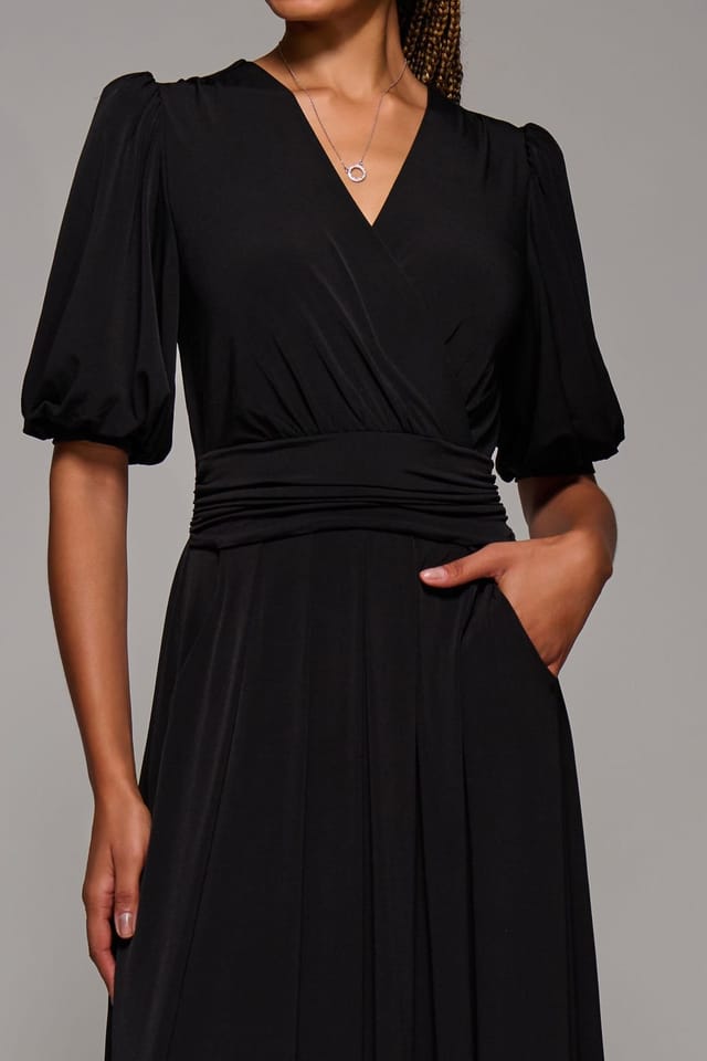 Jolie Moi Jolie Moi Women's Puff Sleeve Jersey Maxi Dress in Black - 3