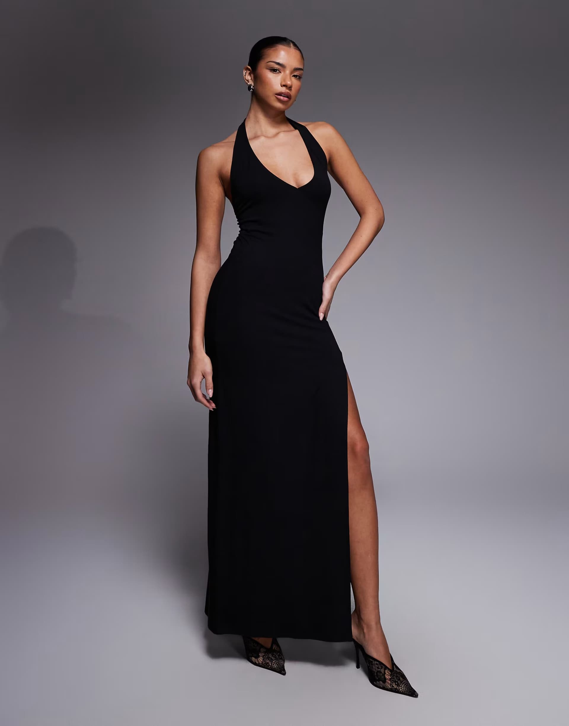 ASOS ASOS DESIGN plunge halter neck maxi dress in black