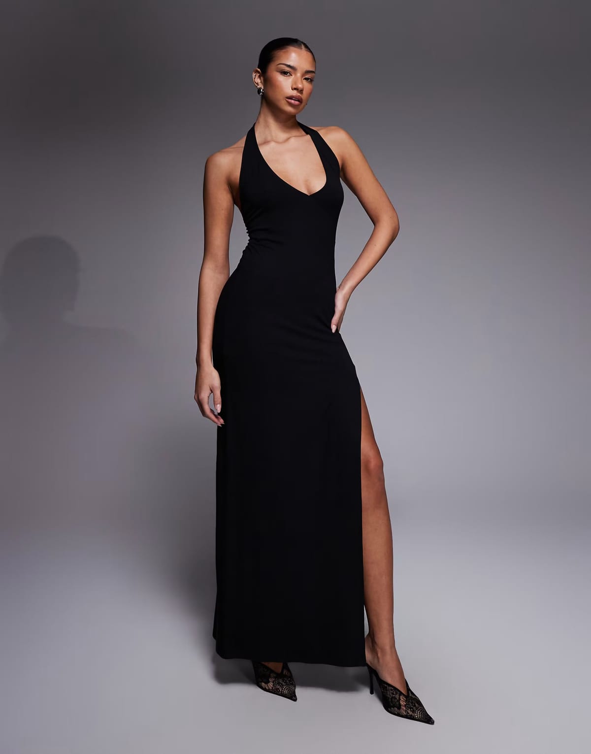 ASOS ASOS DESIGN plunge halter neck maxi dress in black - 1