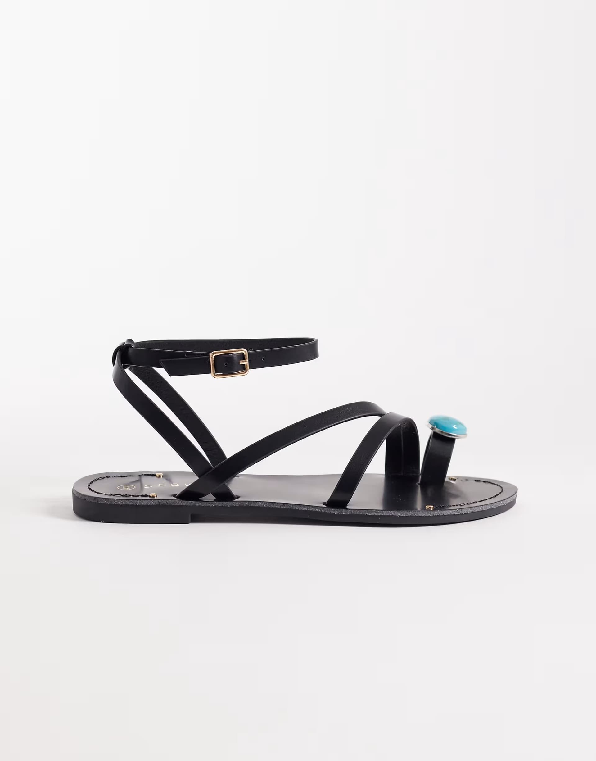 ASOS ASOS Black Strappy Flat Sandals with Turquoise Embellishment