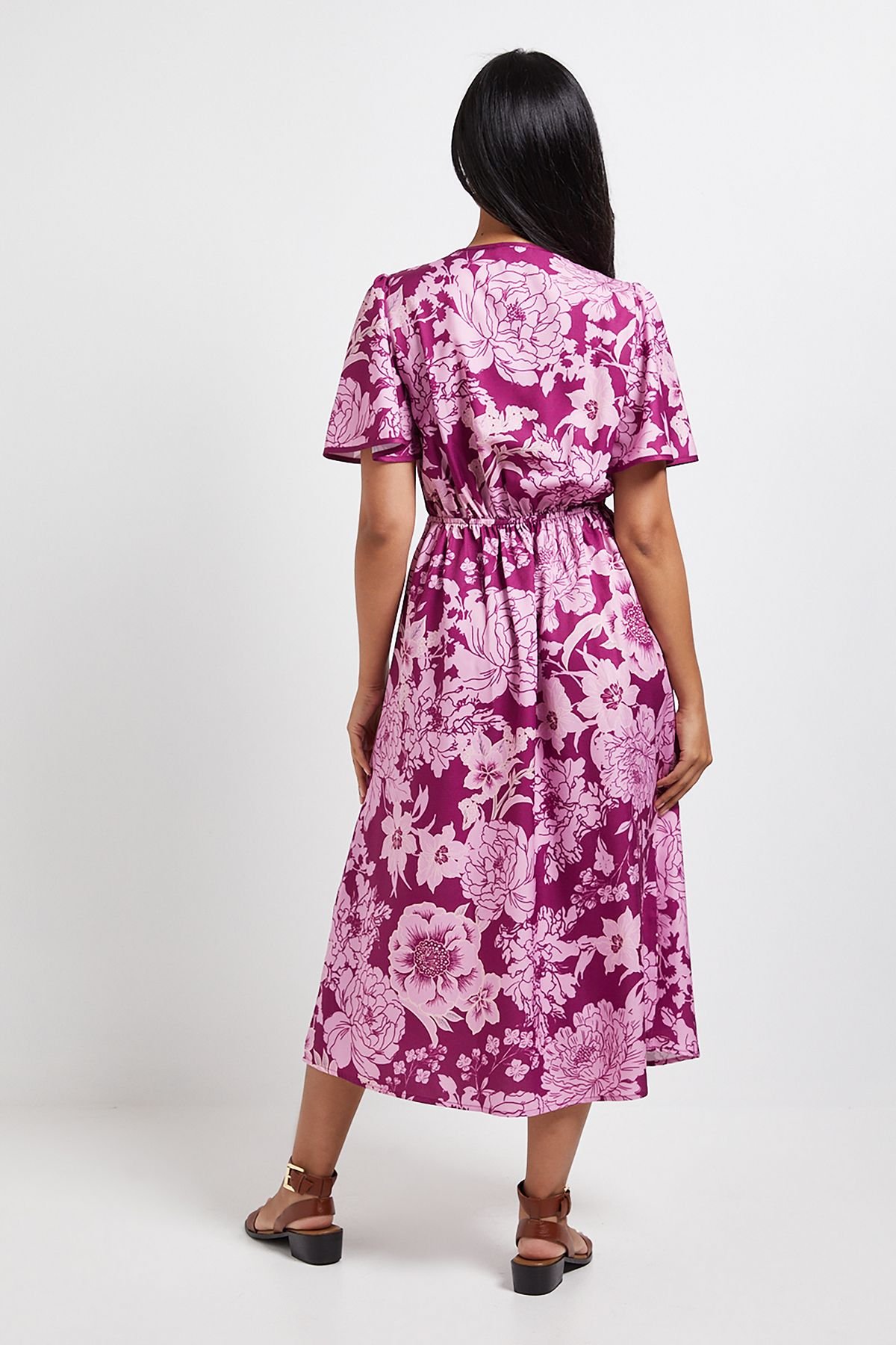 Wallis Wallis Women's Petite Zip Flare Sleeve Midi Dress in Pink - 3