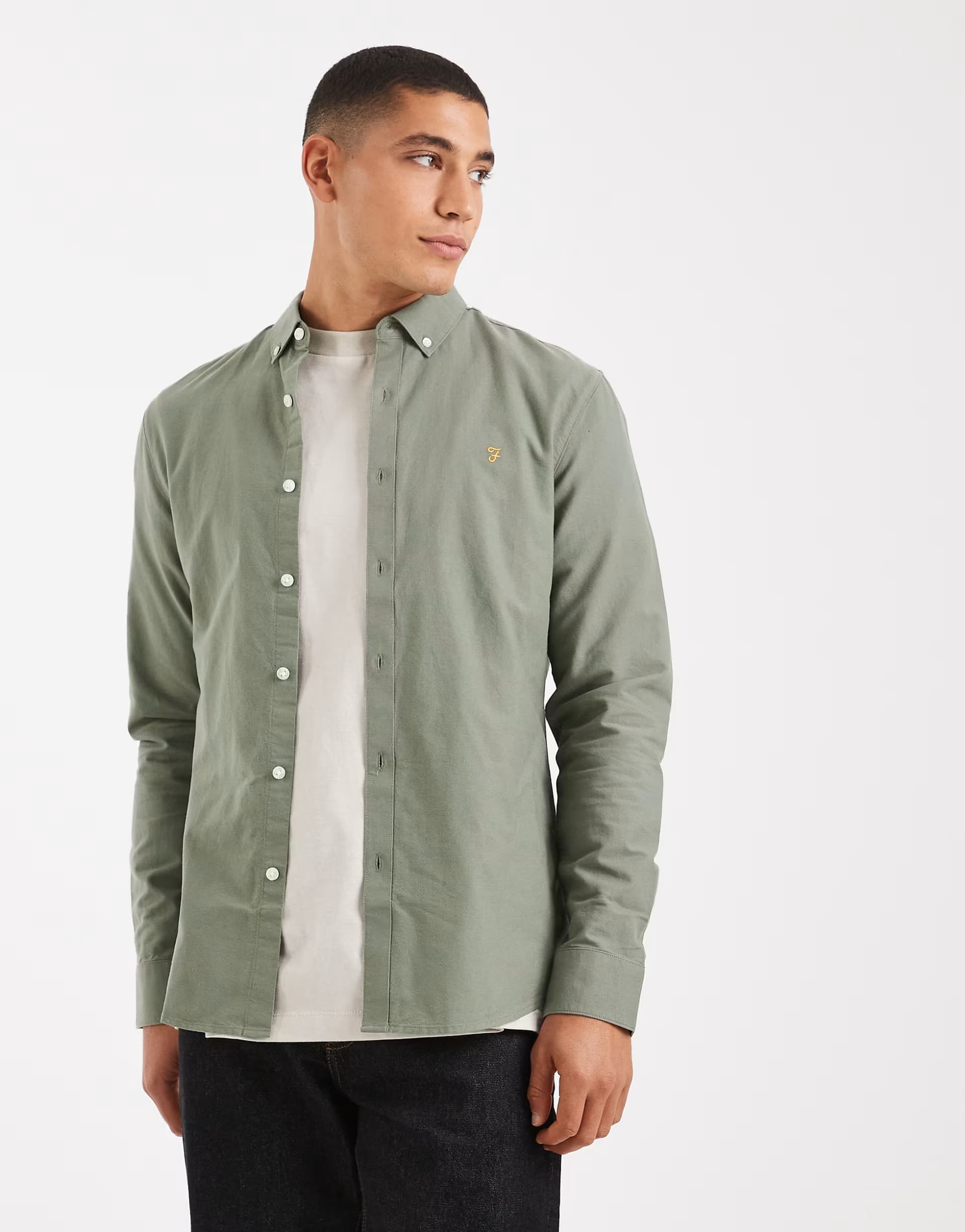 ASOS Farah brewer long sleeve shirt in green