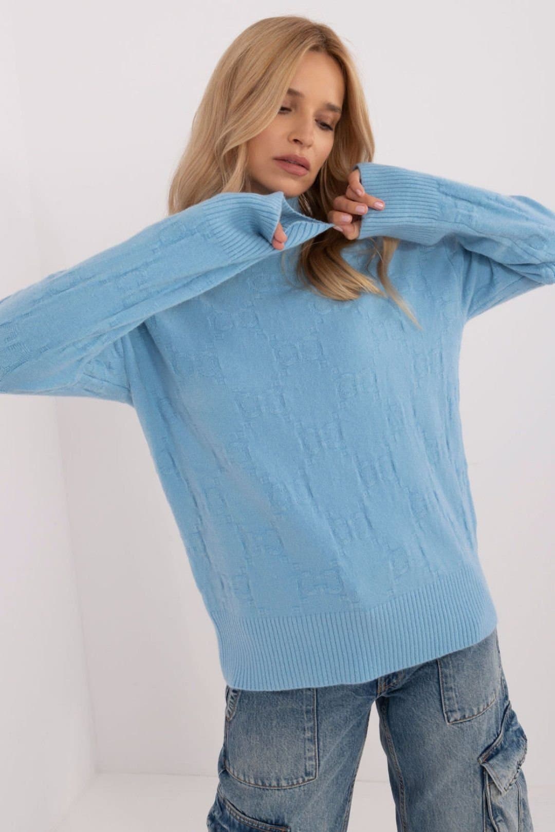 Love Lace Love Lace Women's Textured Turtleneck Sweater for Everyday Wear Style 208282 in Blue