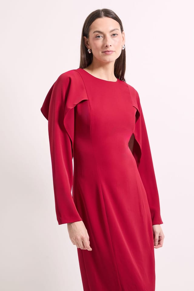 Principles Principles Women's Tailored Crepe Ruffle Sleeve Midi Dress in Berry - 2