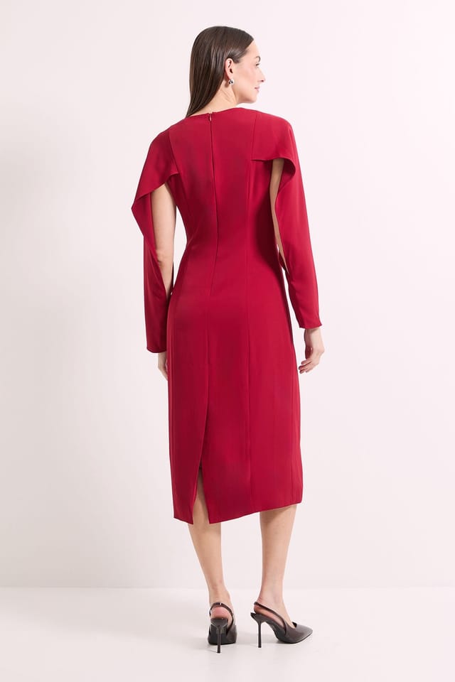 Principles Principles Women's Tailored Crepe Ruffle Sleeve Midi Dress in Berry - 3