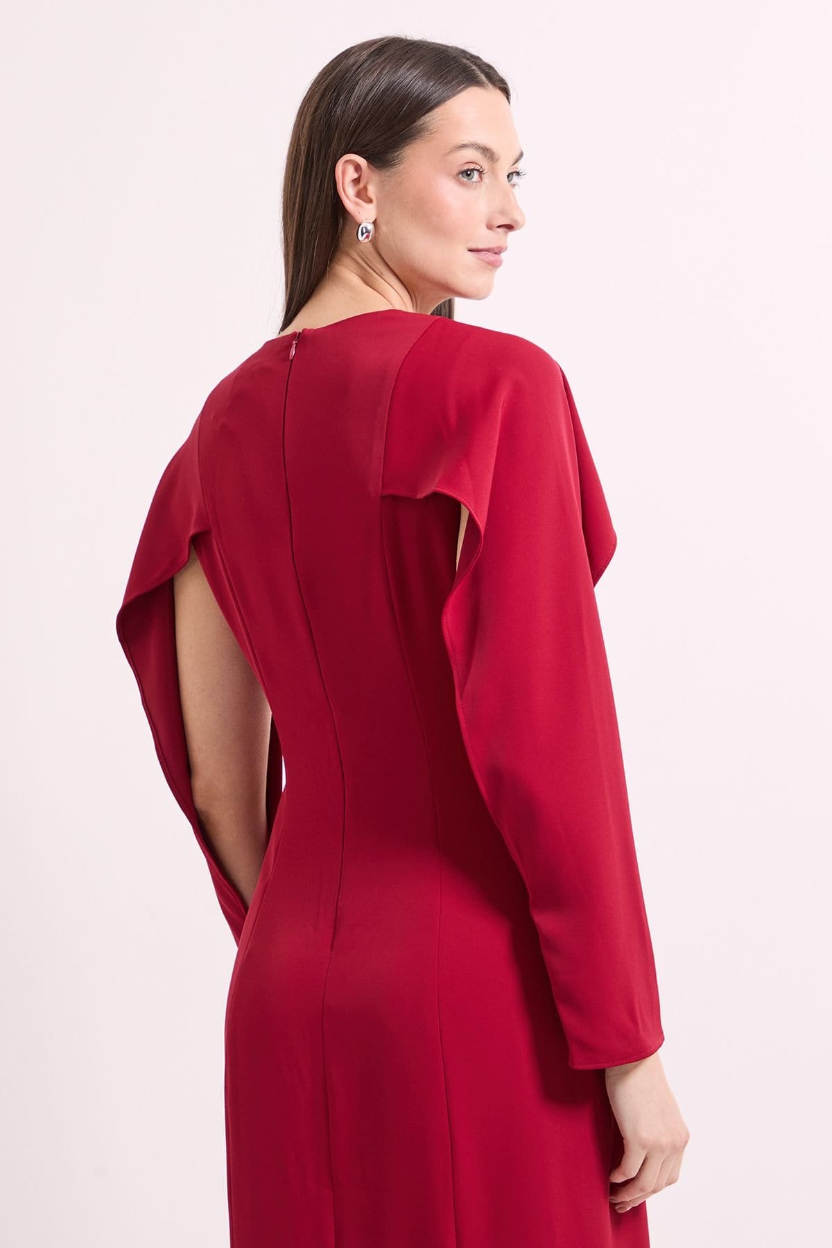 Principles Principles Women's Tailored Crepe Ruffle Sleeve Midi Dress in Berry - 4