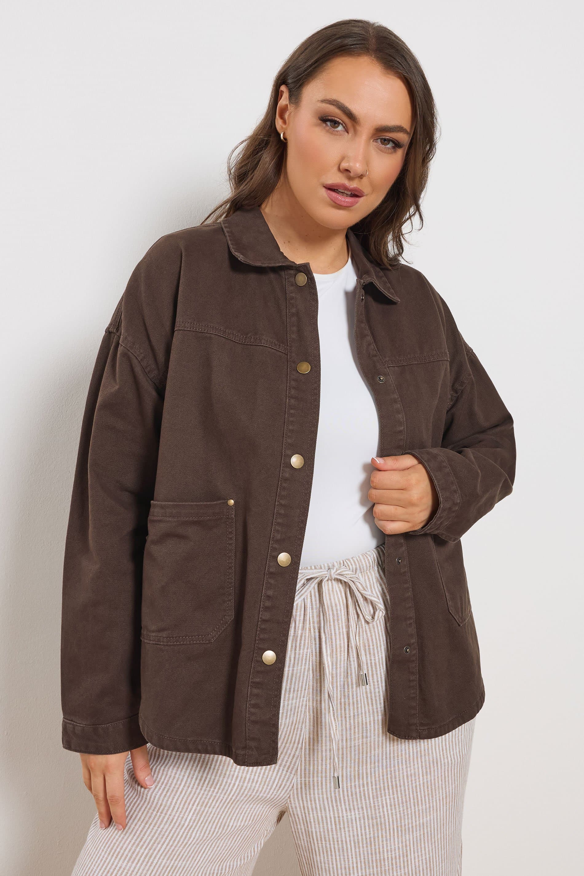 Yours Plus Size Chocolate Brown Denim Shacket