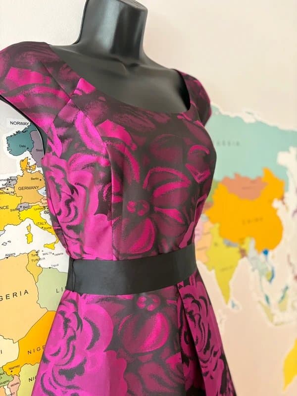 The Collection Debenhams The Collection Debenhams Pink & Black Floral Fit & Flare Dress UK 10 Wedding Guest Party