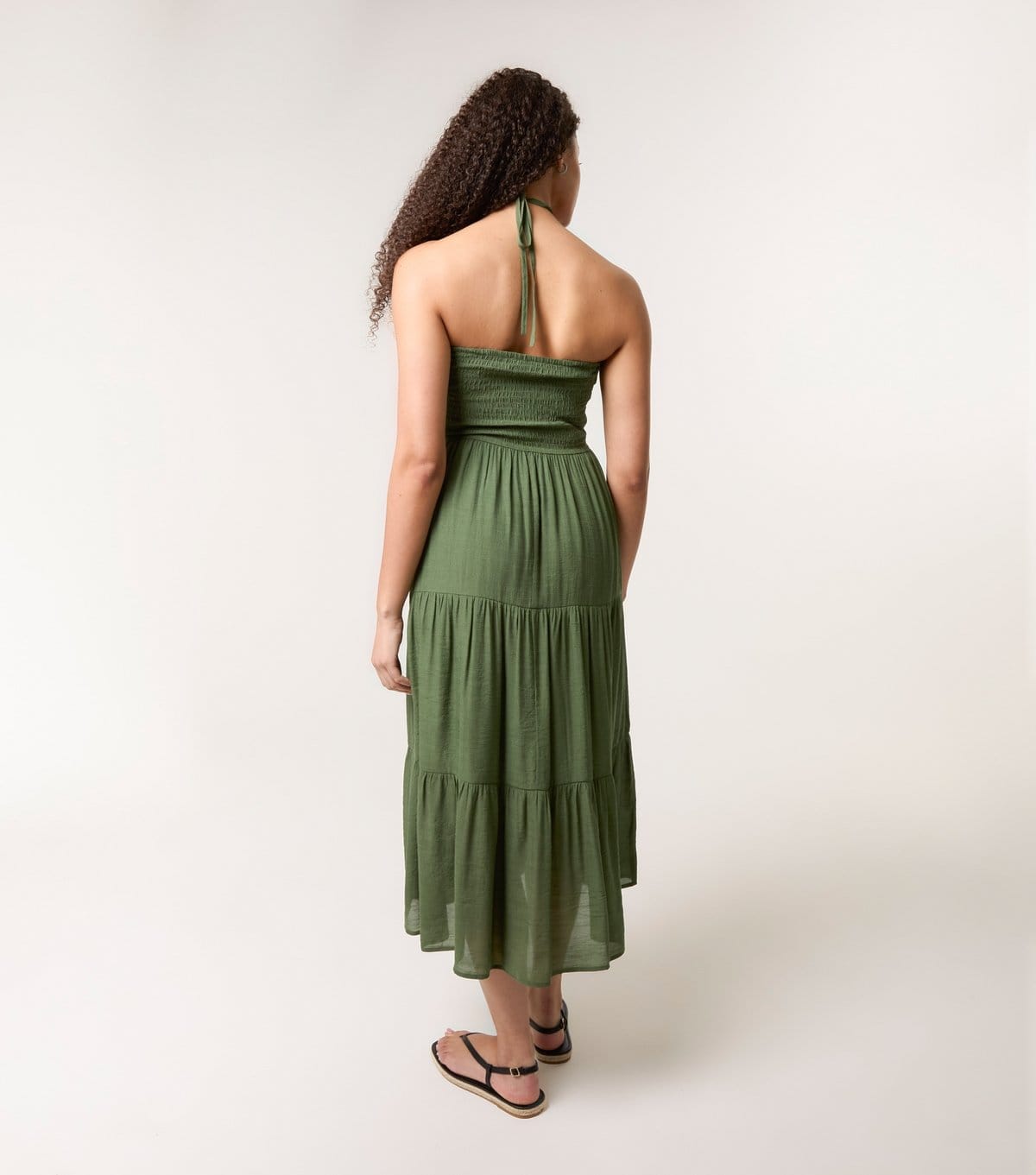 Blue Vanilla Women's Khaki Halterneck Tiered Midi Dress Blue Vanilla New Look - 4