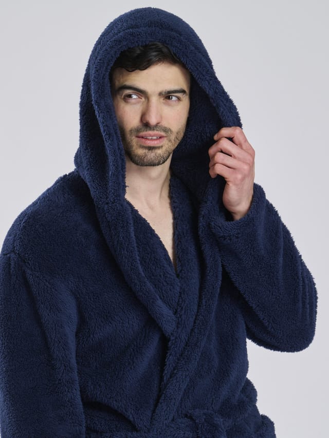 Loungeable Loungeable Men's Sherpa Hooded Robe in Navy - 2