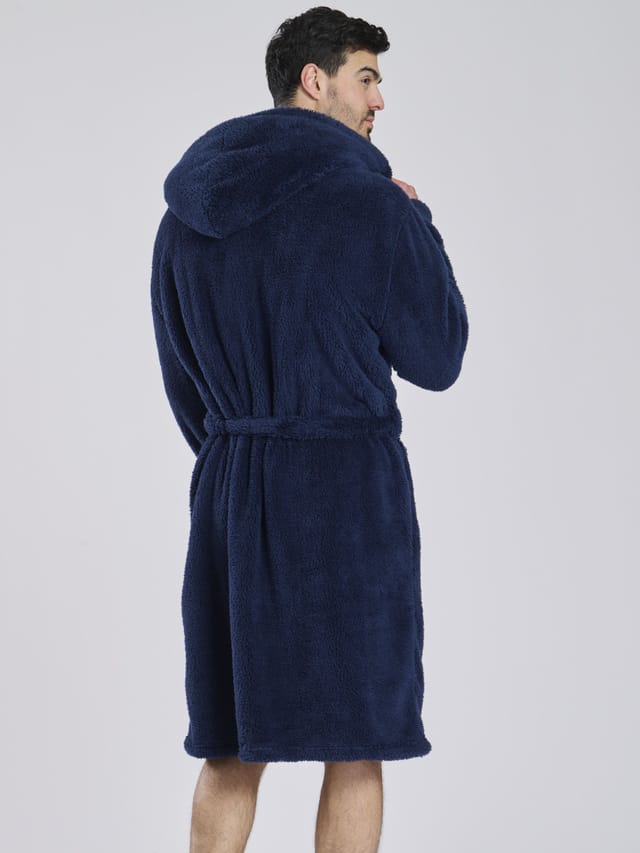 Loungeable Loungeable Men's Sherpa Hooded Robe in Navy - 3
