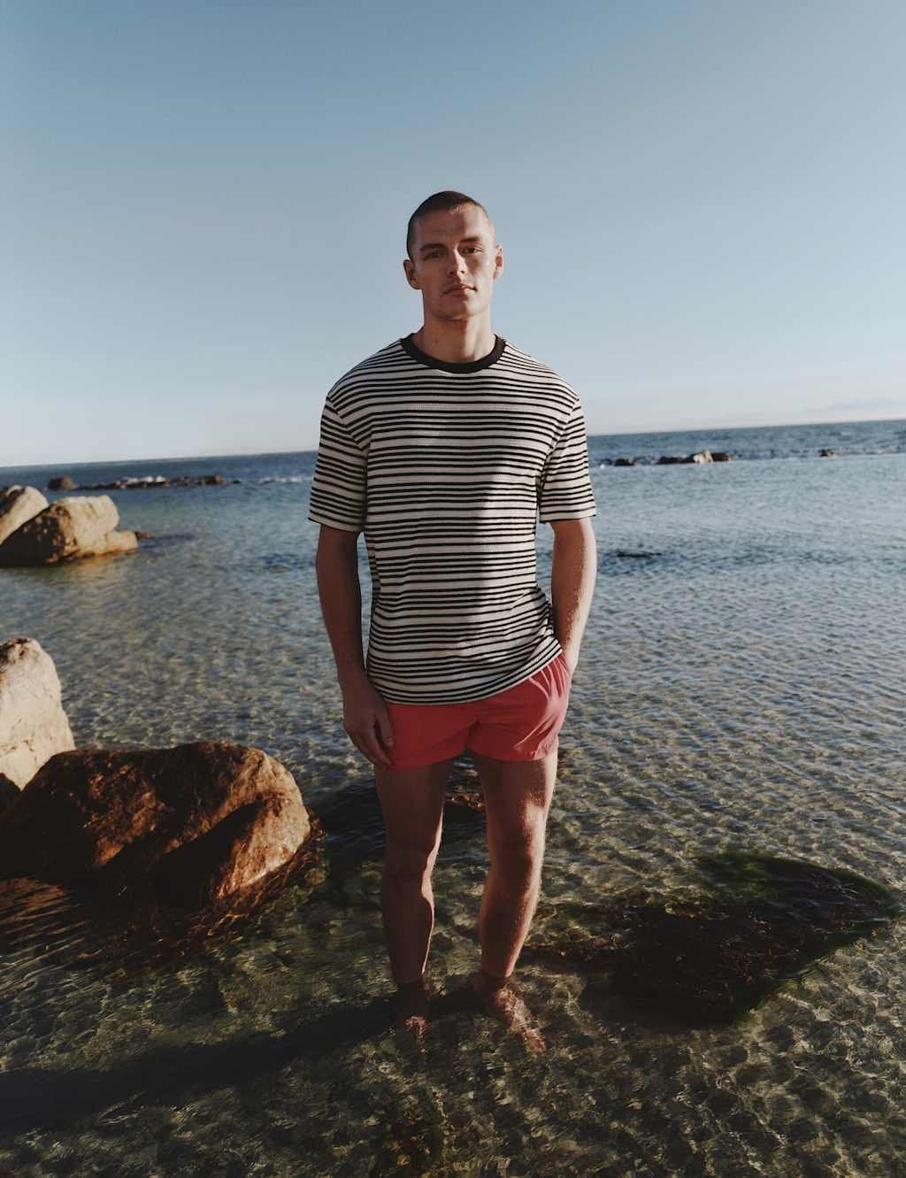 Marks & Spencer M&S Ecru Cotton-Rich Striped T-Shirt