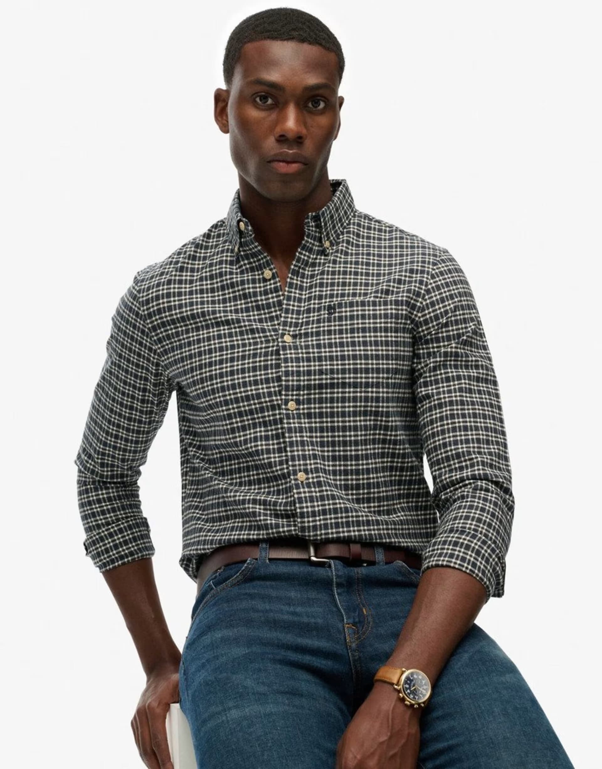 ASOS ASOS Premium Check Oxford Shirt in Navy