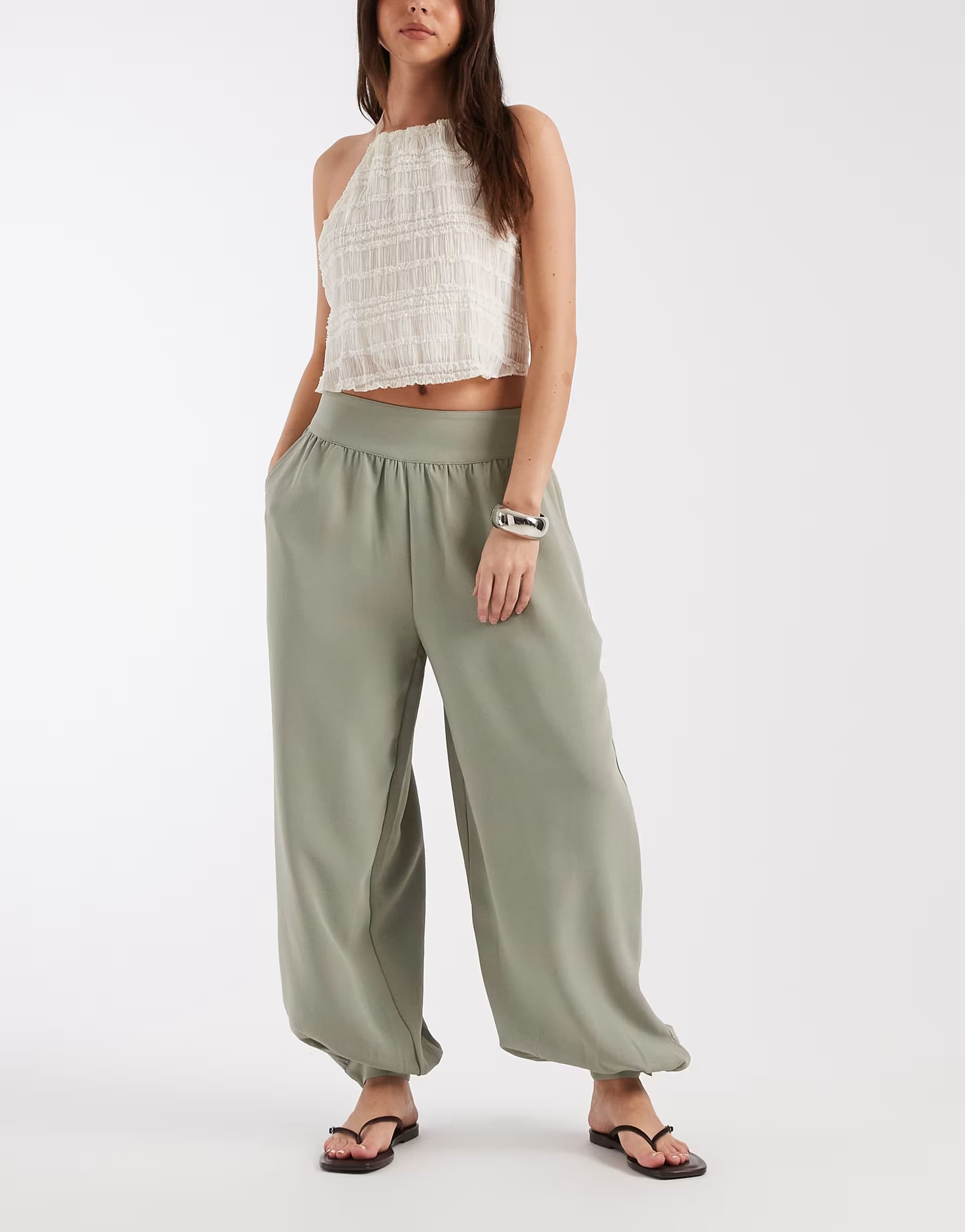 ASOS ASOS DESIGN tailored cuffed hem  formal balloon trousers in sage