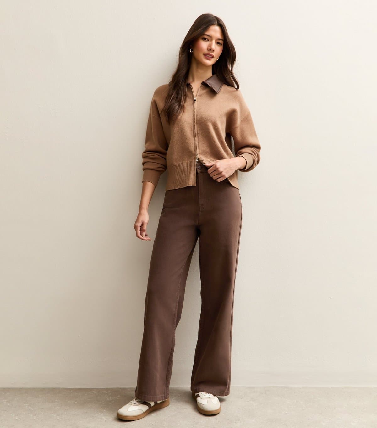 New Look Women's Brown Adalae High Waisted Wide Leg Jeans New Look