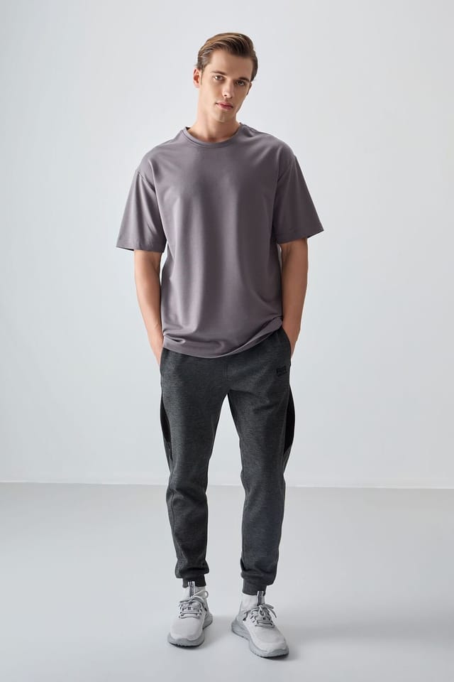 Tommy Life Tommy Life Men's Oversized Cotton Blend Crew Neck T-Shirt in Charcoal - 3