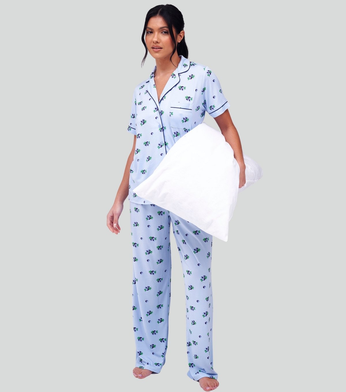 Loungeable Women's Blue Blueberry Print Short Sleeve Shirt and Trousers Pyjama Set Loungeable New Look - 2