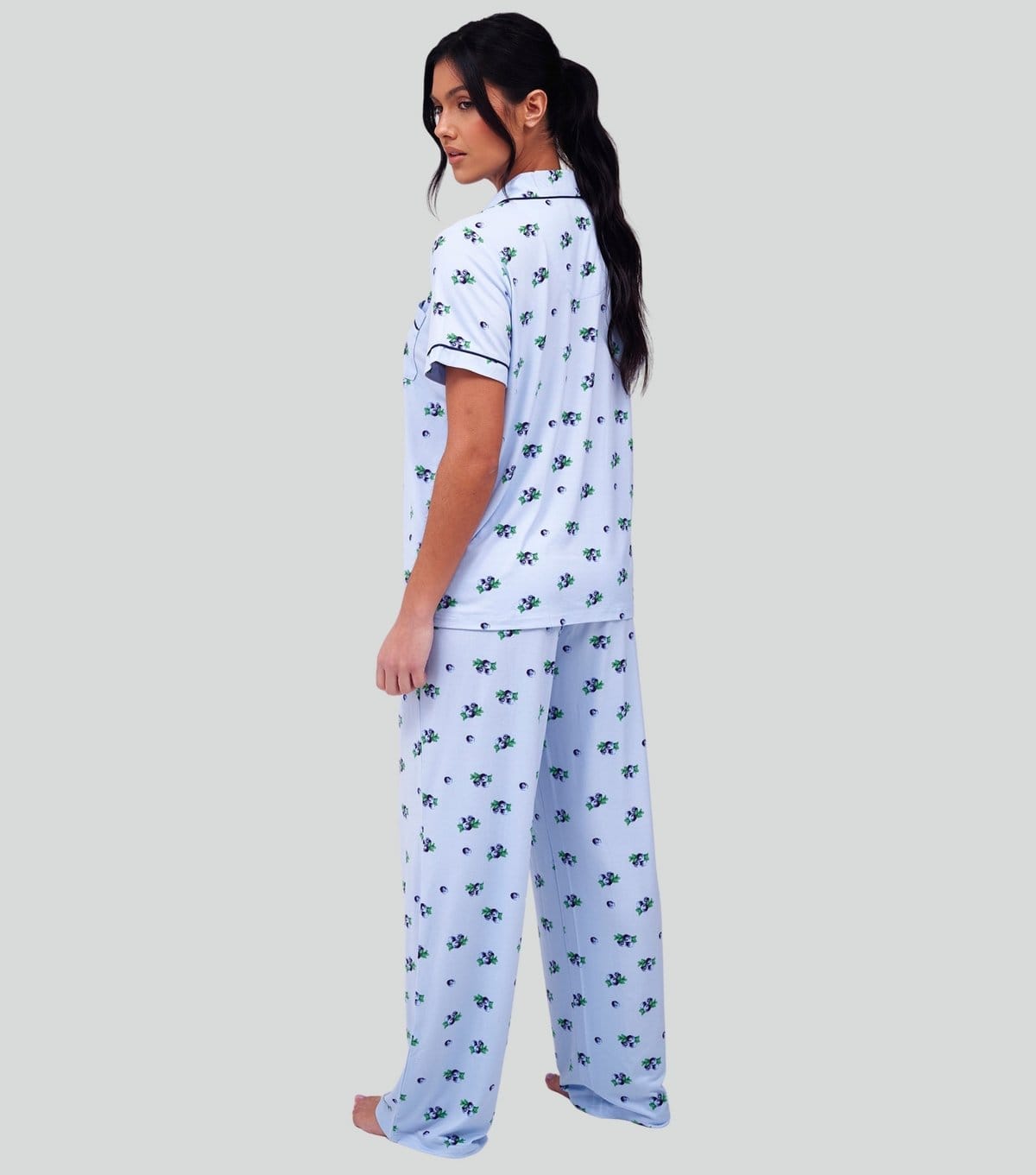 Loungeable Women's Blue Blueberry Print Short Sleeve Shirt and Trousers Pyjama Set Loungeable New Look - 4