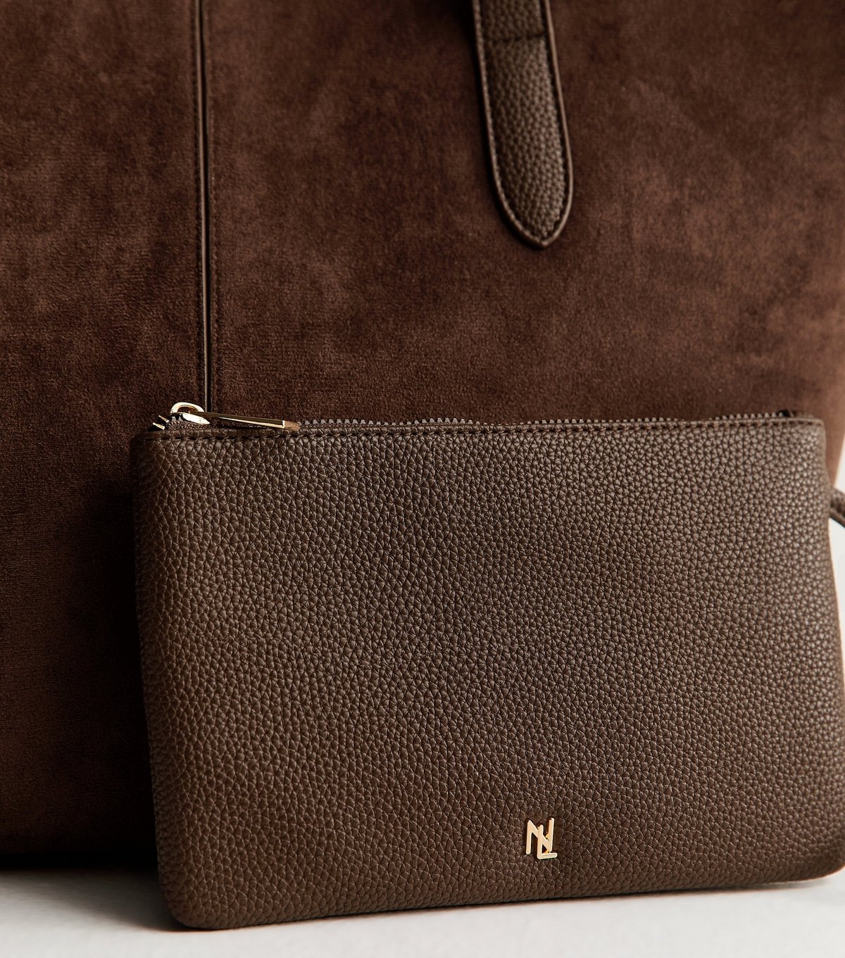 New Look Dark Brown Faux Suede Winged Shopper Tote Bag Vegan New Look - 3