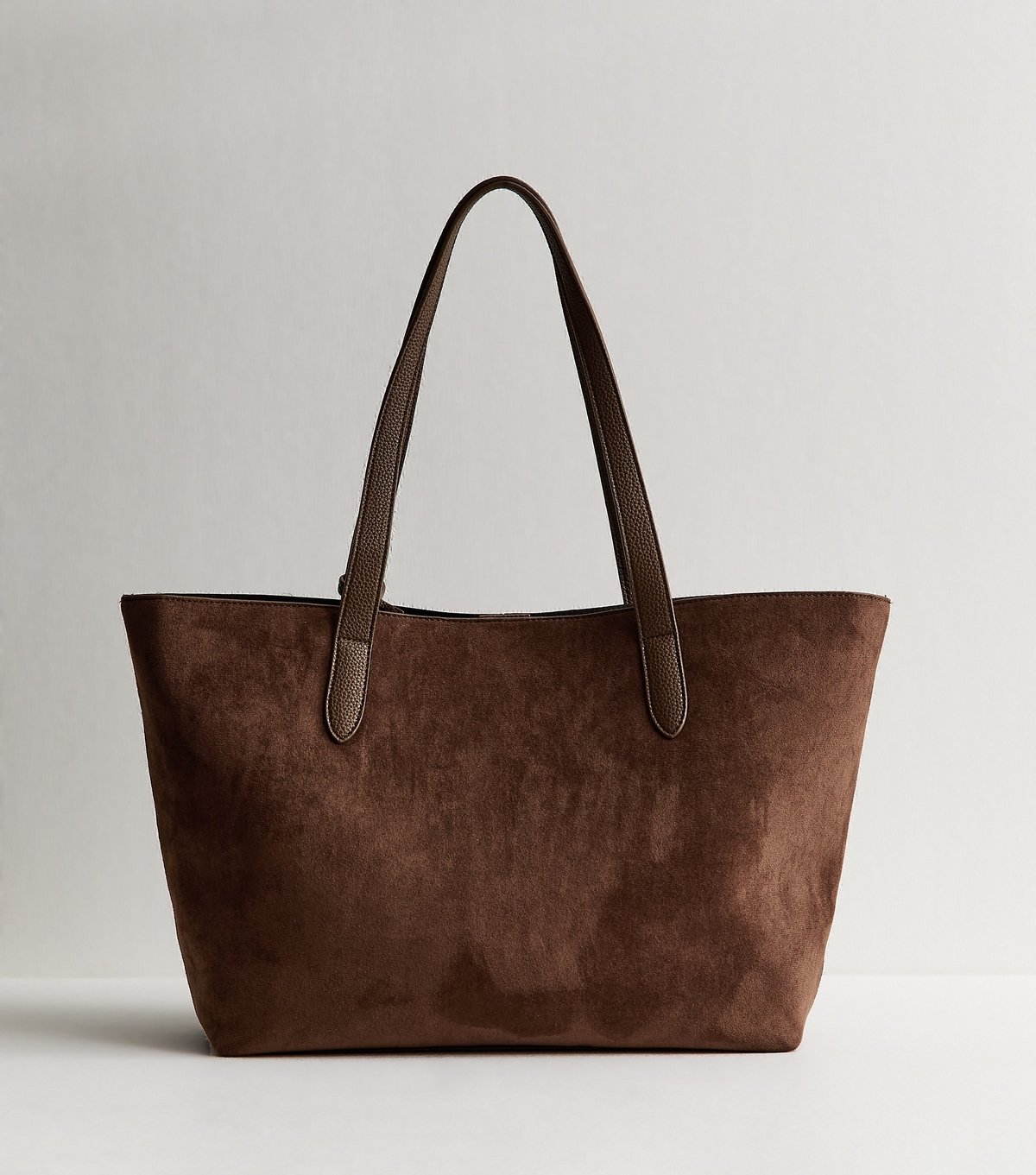 New Look Dark Brown Faux Suede Winged Shopper Tote Bag Vegan New Look - 4