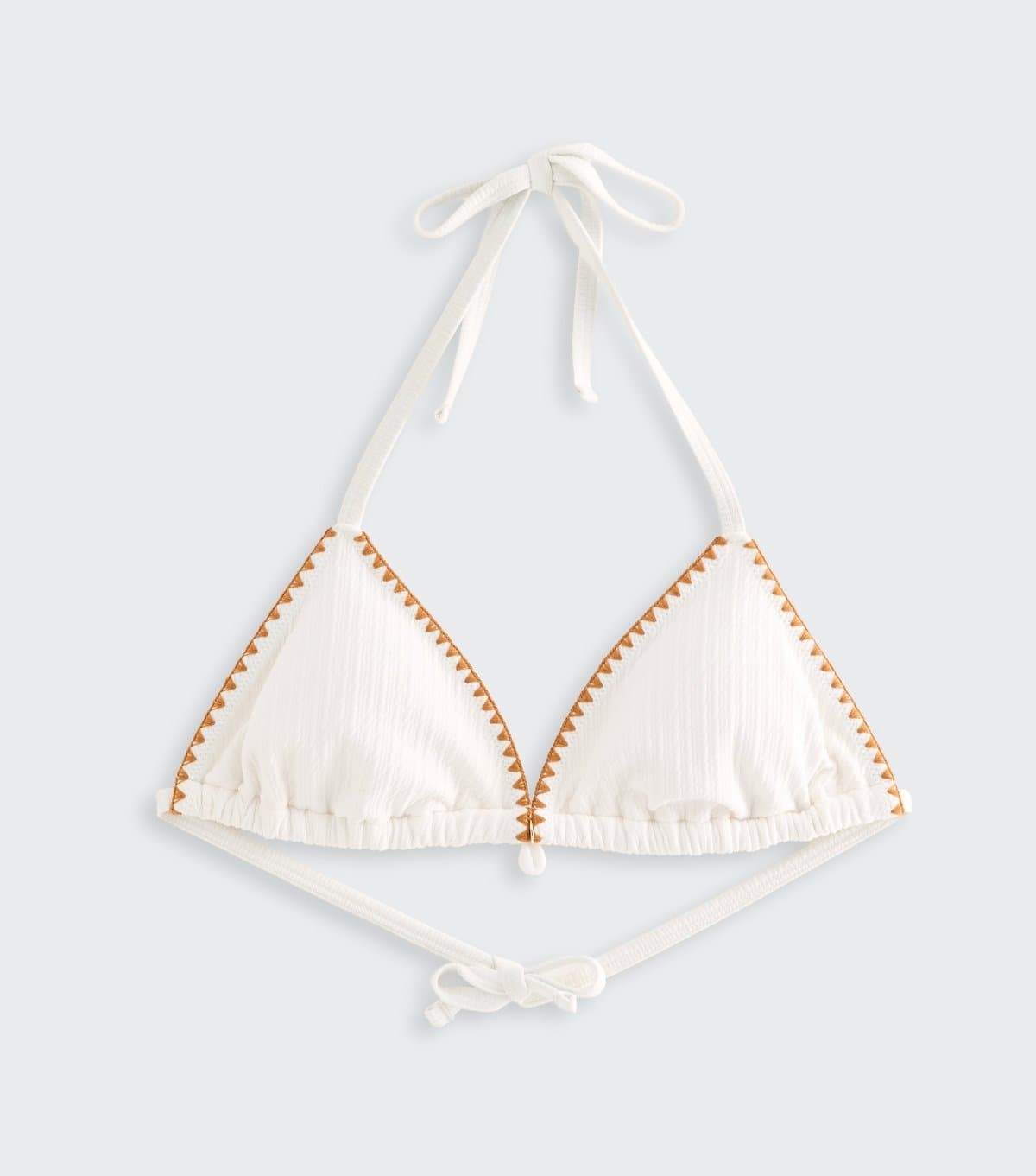 New Look New Look Cream Jersey Bikini Top with Blanket Stitch Trim