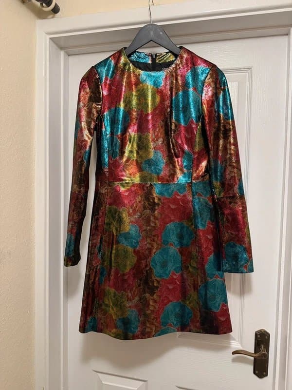 ASOS Y2K metallic multicolour leather mini dress UK 8 festival rave statement