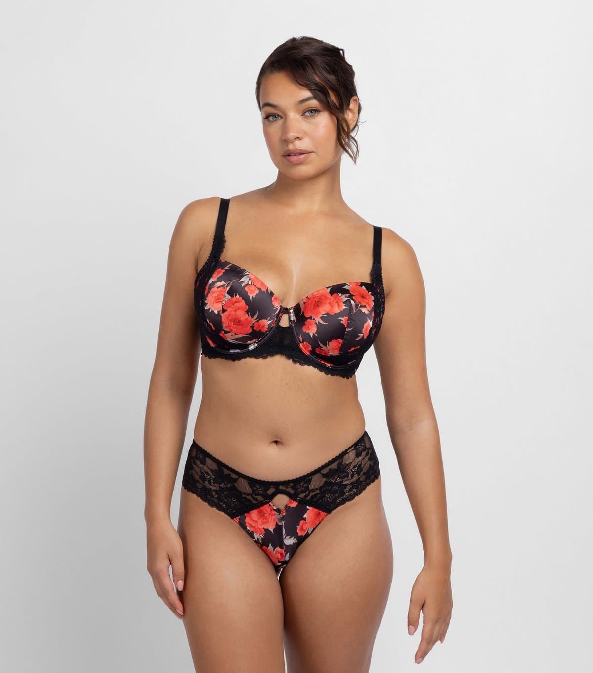 Dorina Women's Black Floral Print Lace Trimmed Bra Dorina New Look