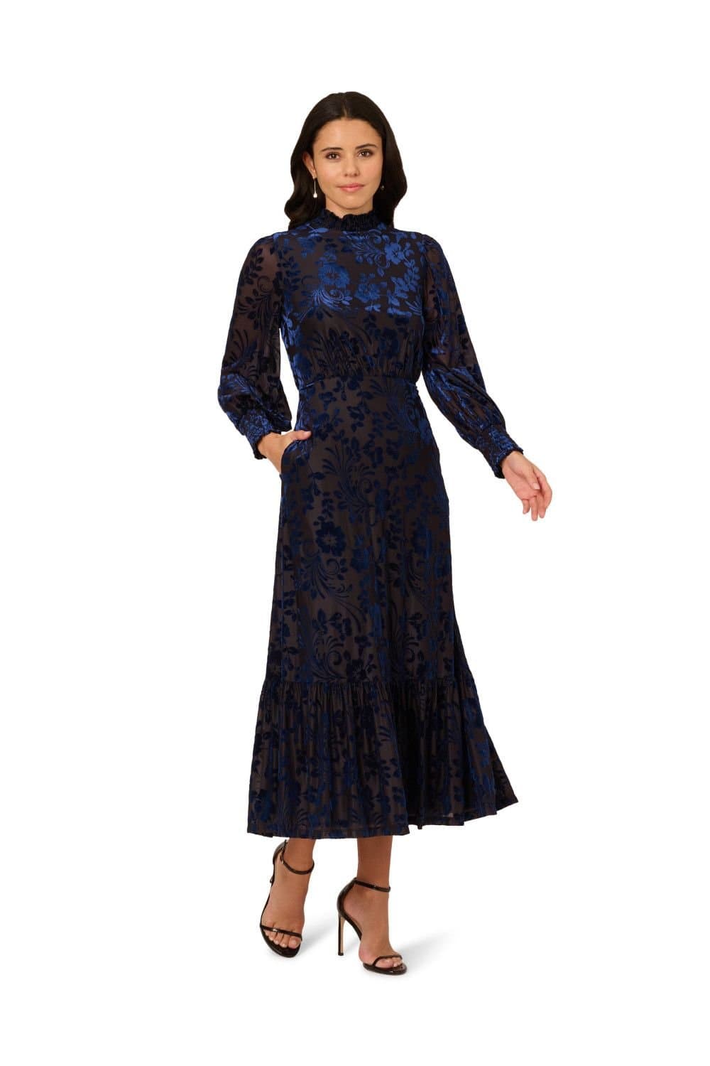 Adrianna Papell Adrianna Papell Women's Burnout Velvet Long Dress in Navy