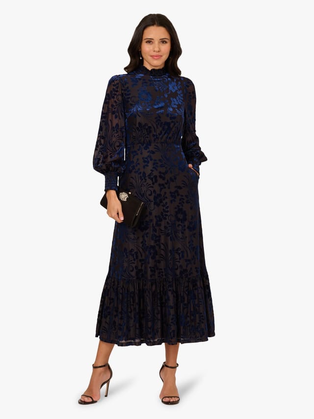 Adrianna Papell Adrianna Papell Women's Burnout Velvet Long Dress in Navy - 2