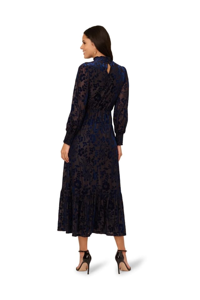 Adrianna Papell Adrianna Papell Women's Burnout Velvet Long Dress in Navy - 3