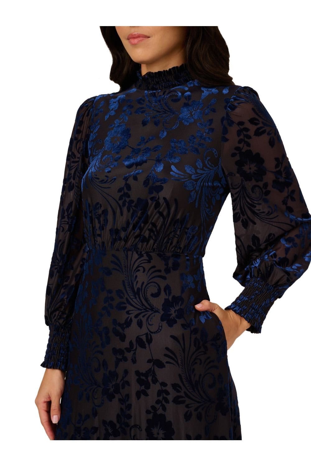 Adrianna Papell Adrianna Papell Women's Burnout Velvet Long Dress in Navy - 4