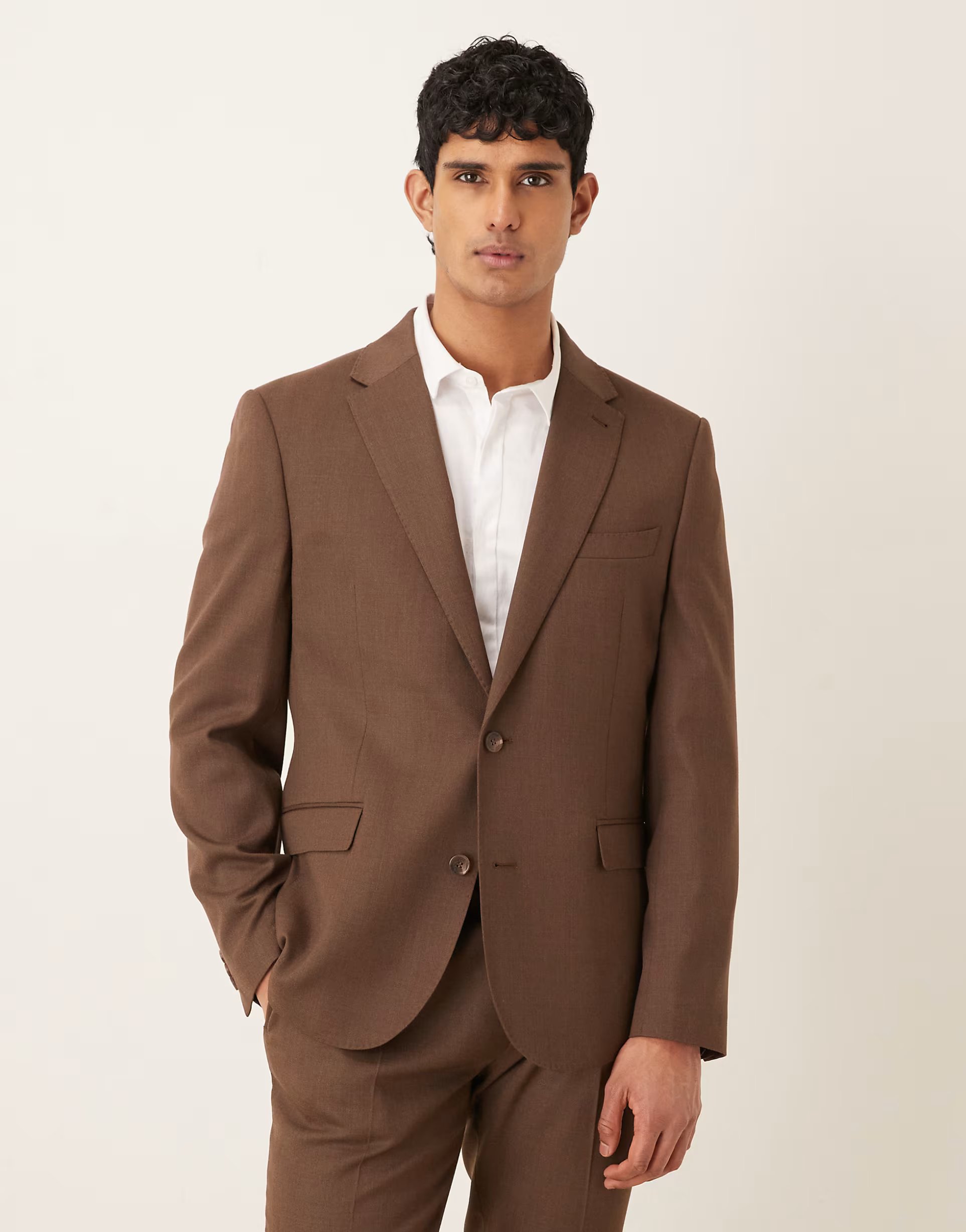 ASOS ASOS DESIGN slim suit jacket in brown premium wool - 1