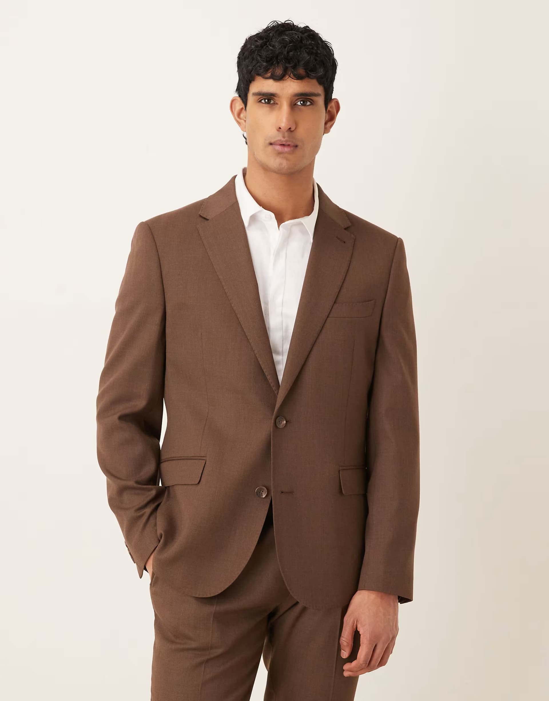 ASOS ASOS DESIGN slim suit jacket in brown premium wool