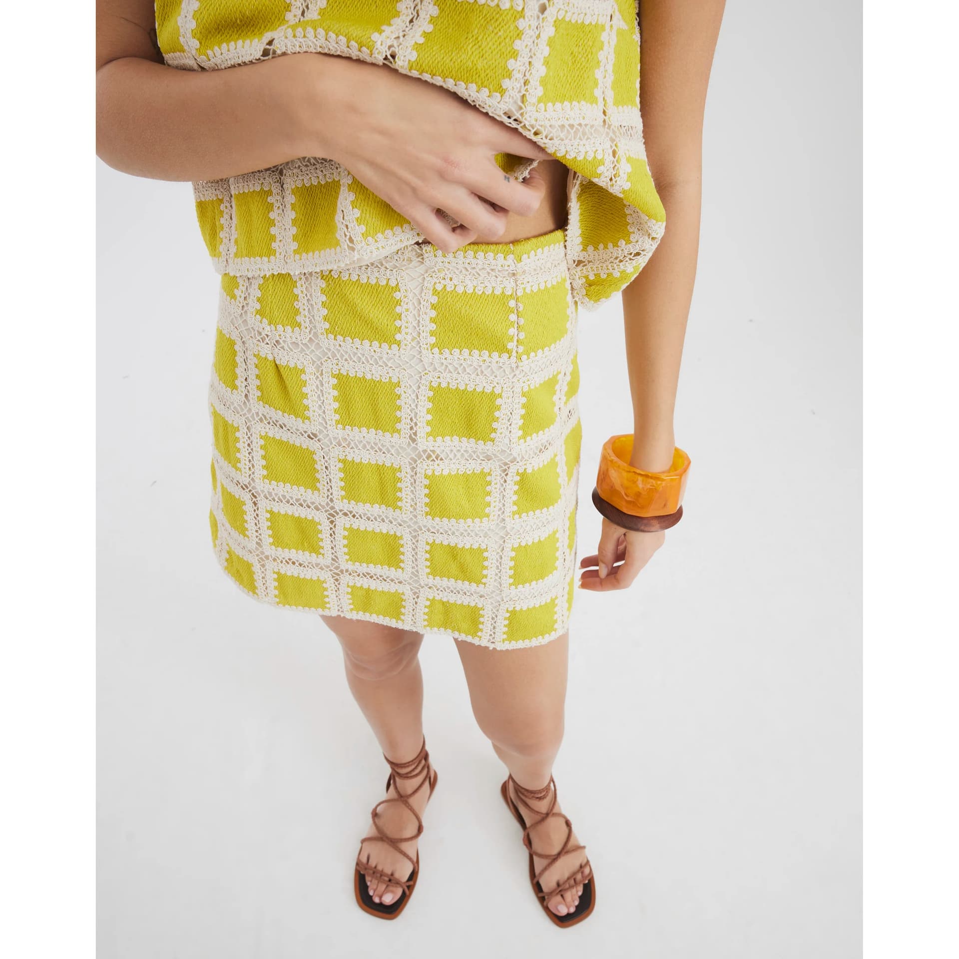 River Island River Island Womens Yellow Crochet Detail Mini Skirt