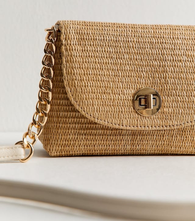 New Look Stone Raffia Look Turn Lock Cross Body Bag New Look - 3