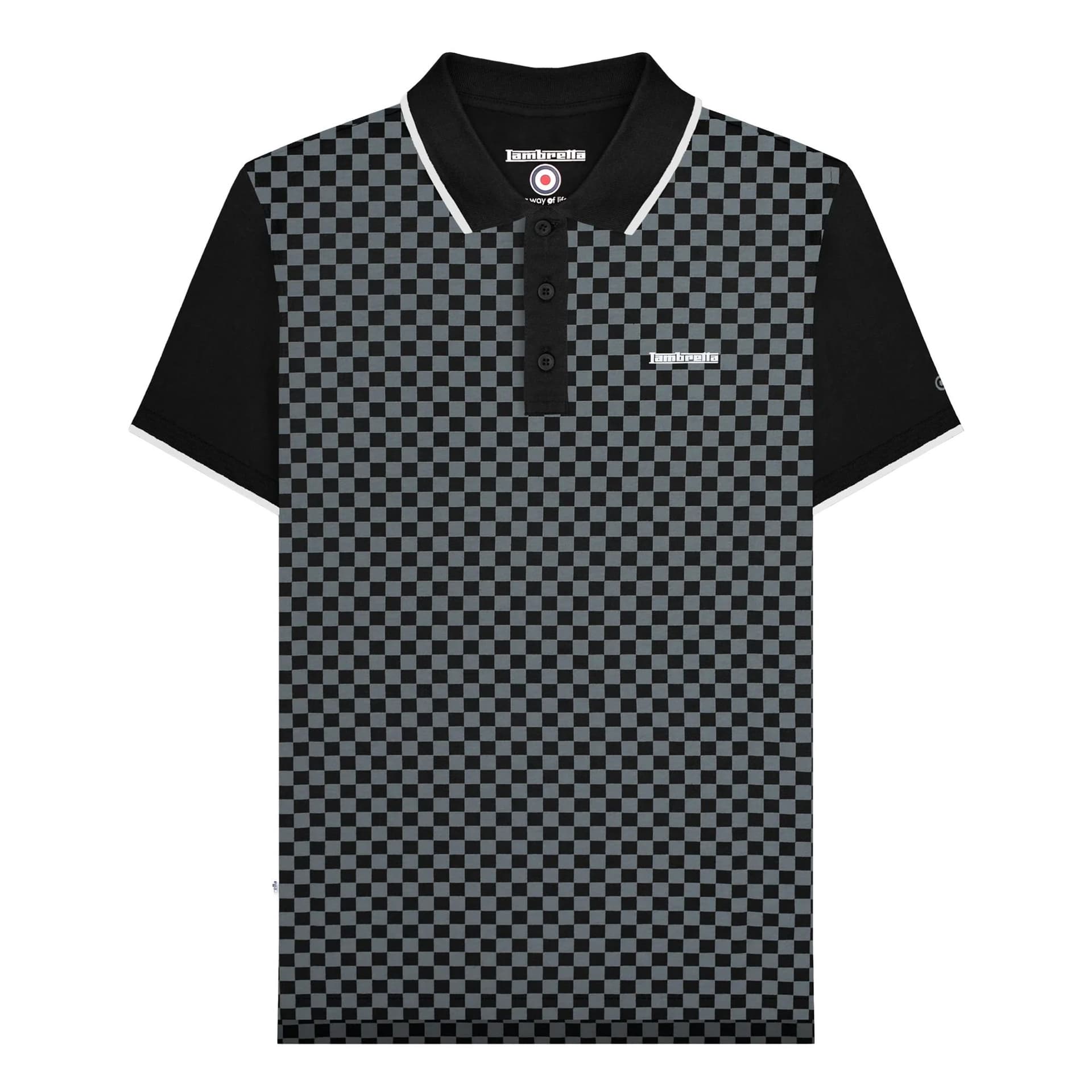 Lambretta Lambretta Men's Two Tone All-Over Print Polo Shirt in True Black