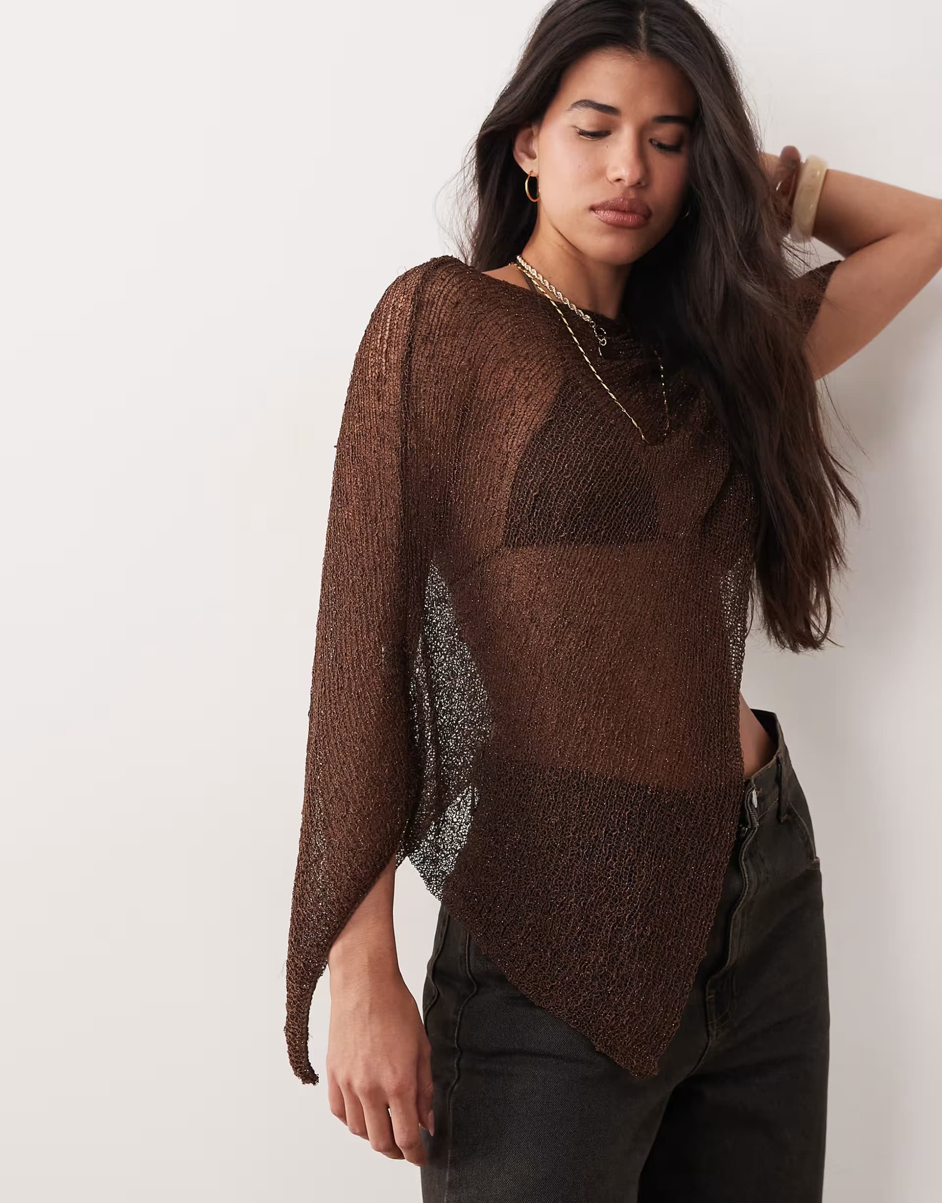 ASOS My Accessories crochet poncho in brown