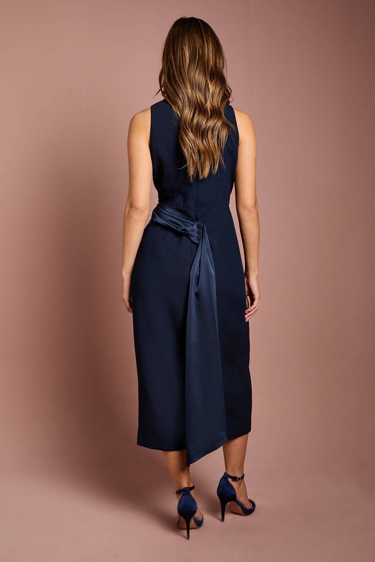 Coast Coast Women's Sleeveless Crepe Satin Wrap Midi Dress in Navy - 3