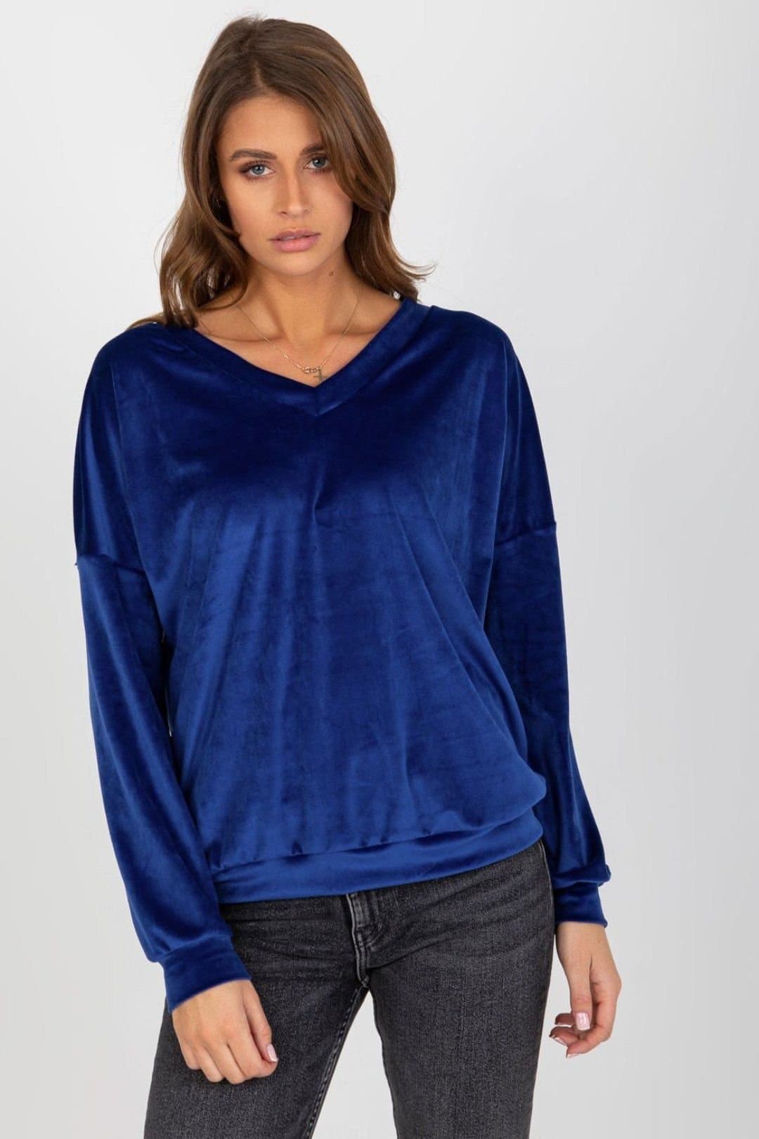 Love Lace Love Lace Blue Velour V-Neck Sweatshirt