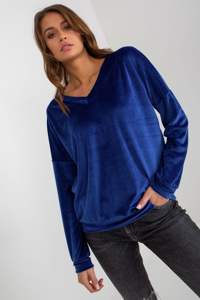 Love Lace Love Lace Women's Velour V Neck Long Sleeve Casual Sweatshirt Style 185954 in Blue - 2