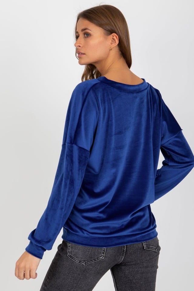 Love Lace Love Lace Women's Velour V Neck Long Sleeve Casual Sweatshirt Style 185954 in Blue - 3