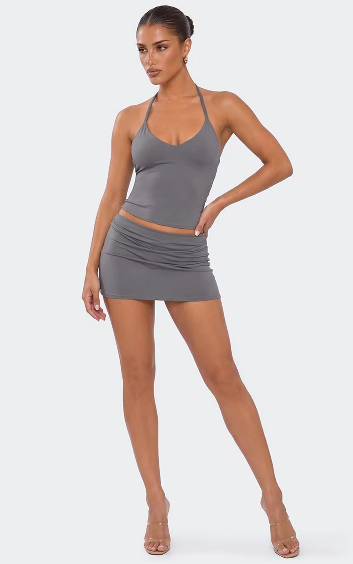 EGO Low Waist Mini Skirt In Charcoal, Women's Size UK 6