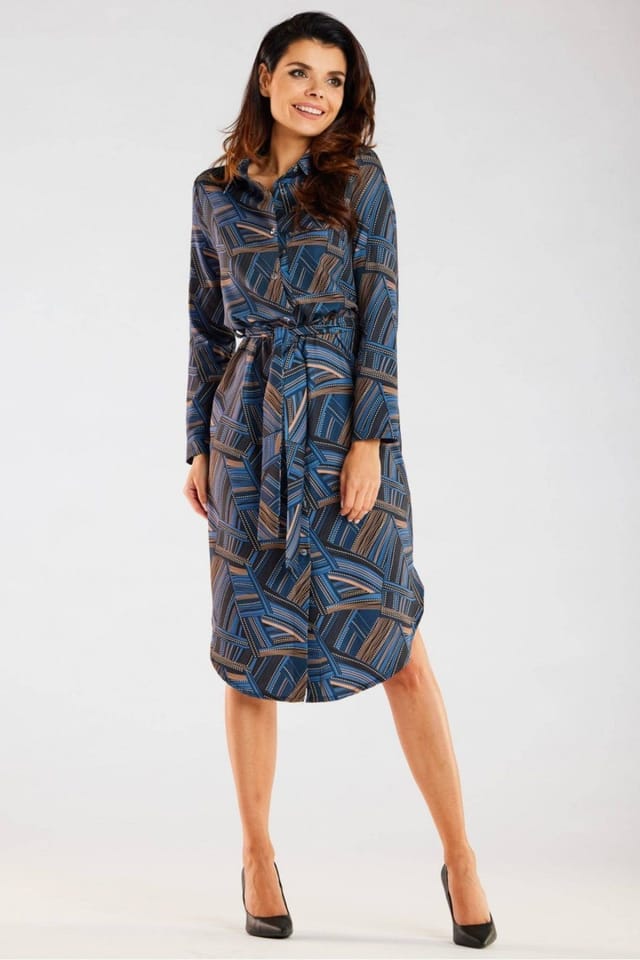 Love Lace Love Lace Women's Shirt Style Long Sleeve Dress with Belt Poland in Blue - 2