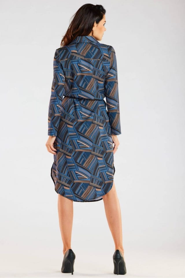 Love Lace Love Lace Women's Shirt Style Long Sleeve Dress with Belt Poland in Blue - 3