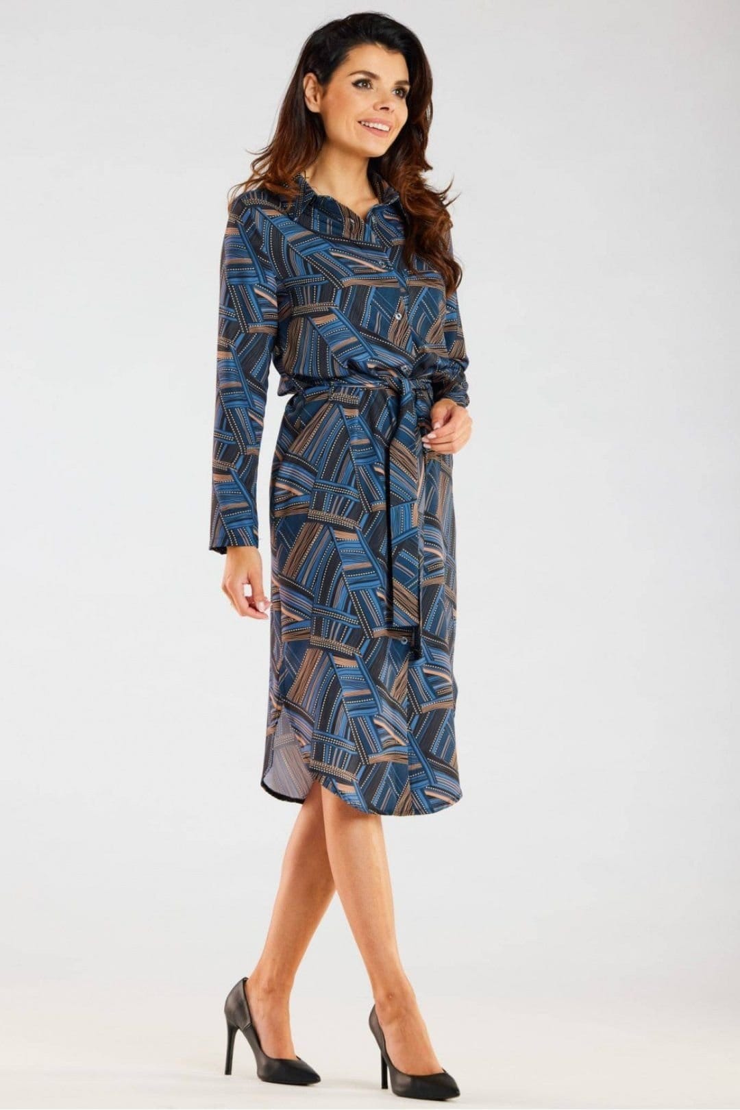 Love Lace Love Lace Women's Shirt Style Long Sleeve Dress with Belt Poland in Blue - 4