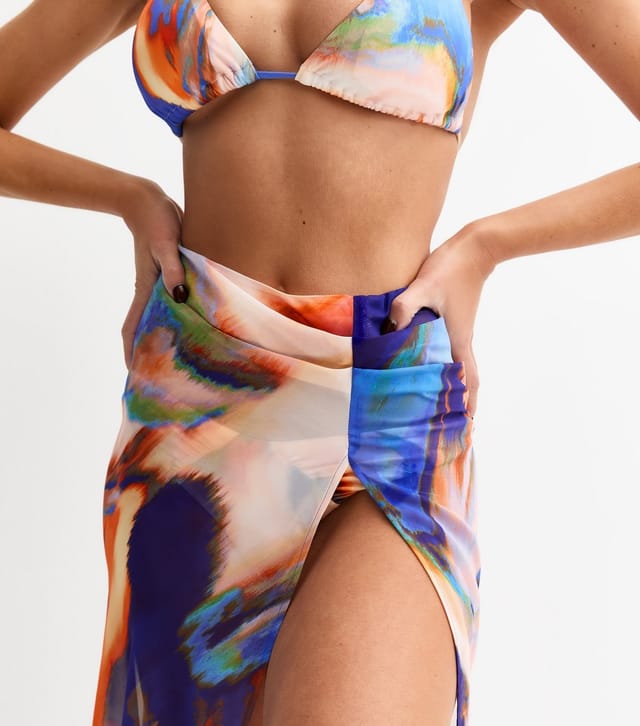 Rise Women's by Zara McDermott Multicolour Abstract Print Chiffon Slit Hem Maxi Skirt Rise New Look - 3