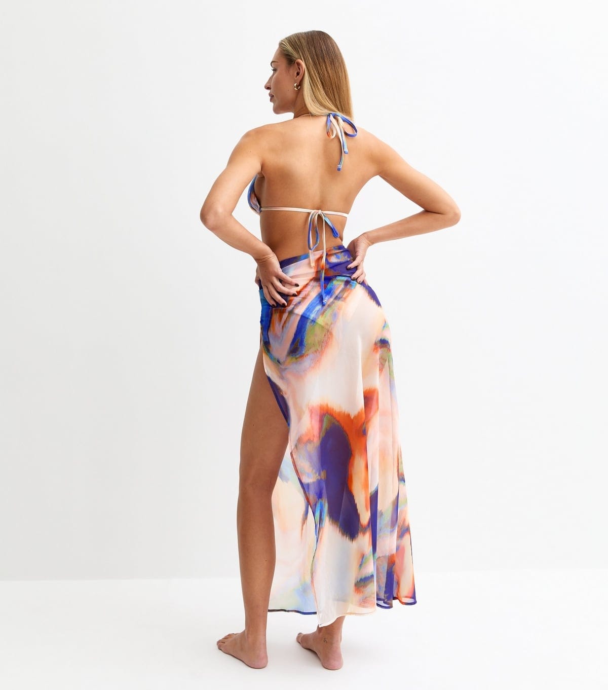 Rise Women's by Zara McDermott Multicolour Abstract Print Chiffon Slit Hem Maxi Skirt Rise New Look - 4